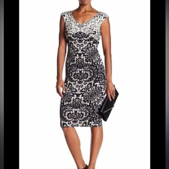 Maggy London lace print midi length dress size 4 - Picture 1 of 7